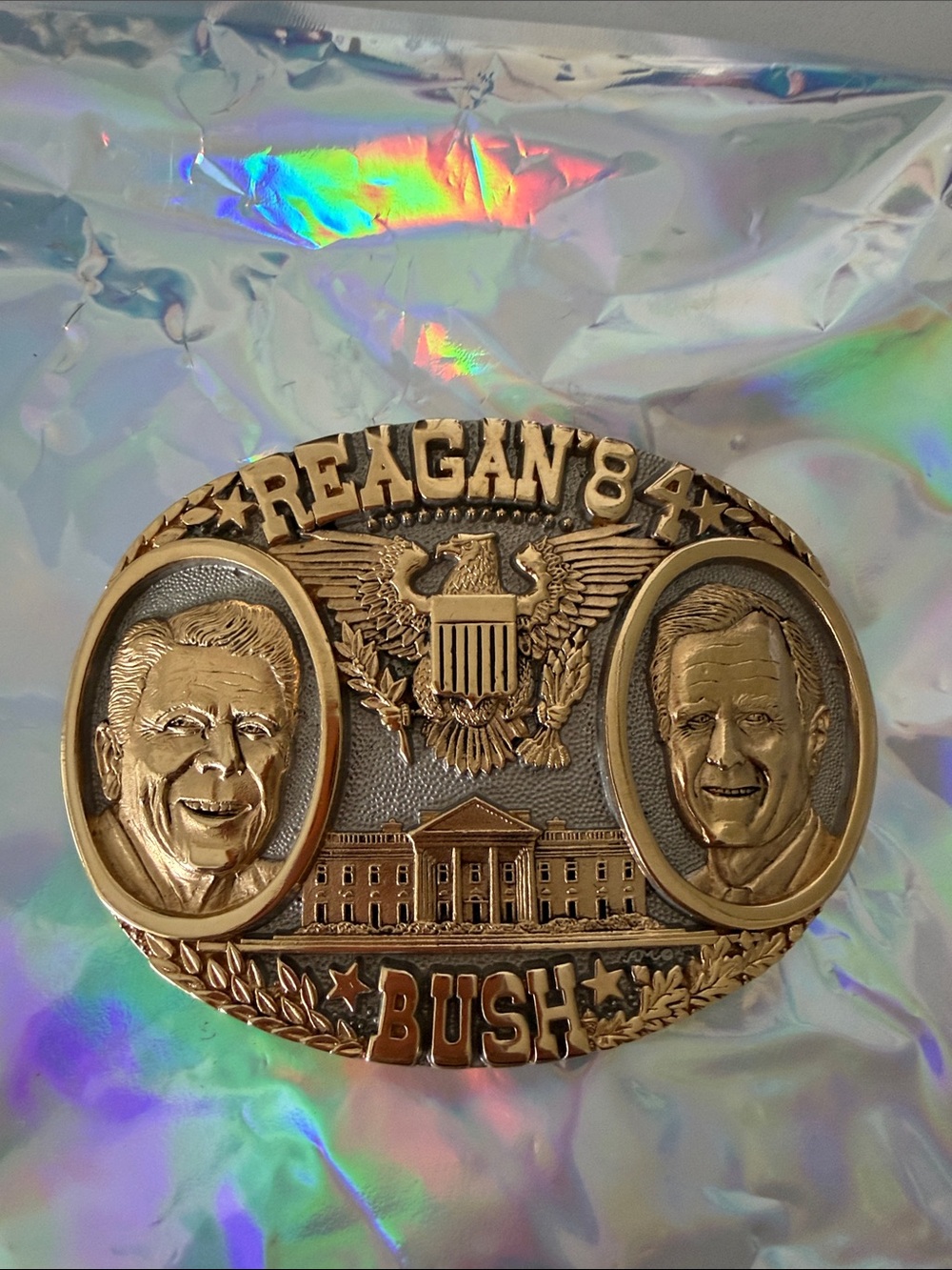 Reagan Bush 84 Vintage Style Commemorative Decorative Plaque 24k Gold Tone #207